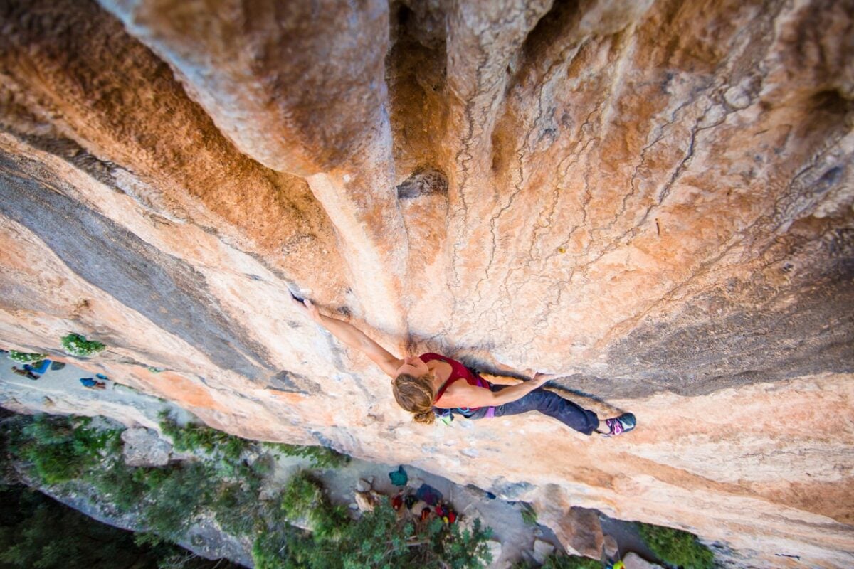A woman climber in Margalef, Spain