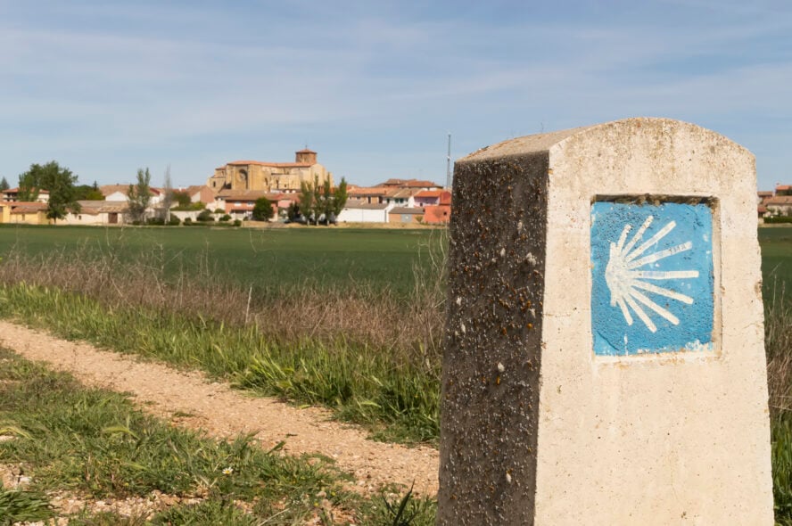 Pilgrim sign at the Camino de Santiago de Compostela in Spain