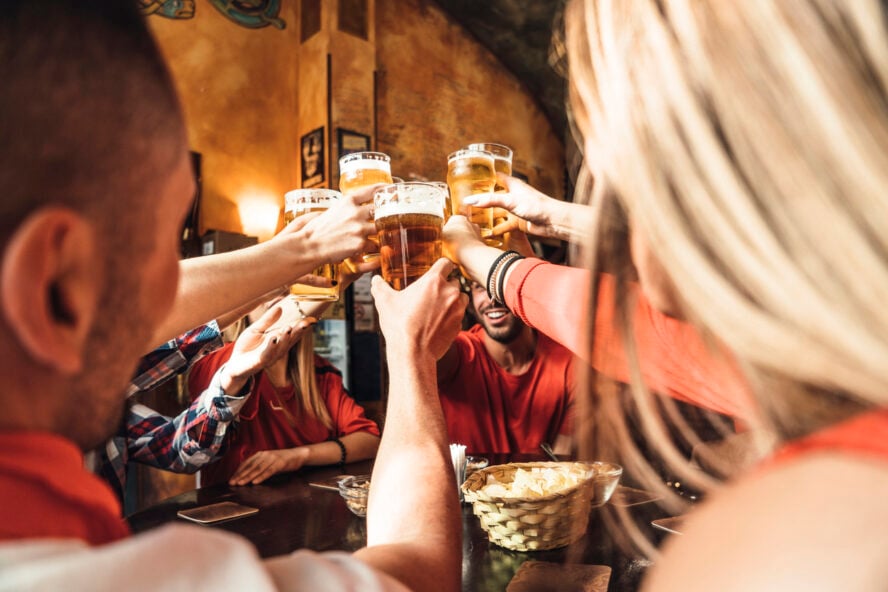 Climbers enjoying a drink in a pub in Germany