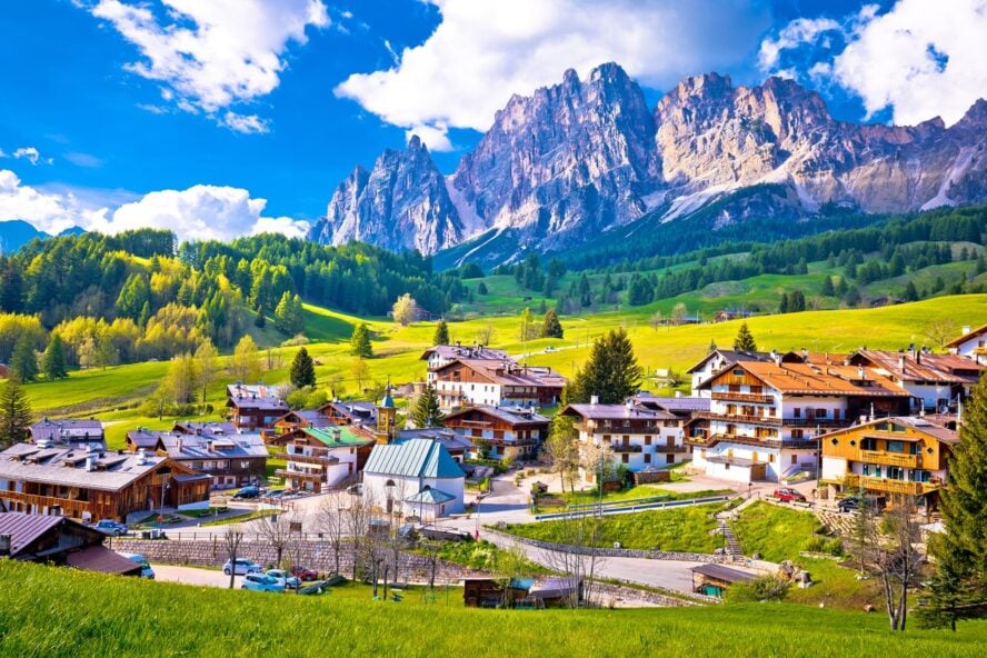 An Alpine landscape in Cortina d'Ampezzo, one of the best places where to stay in the Dolomites