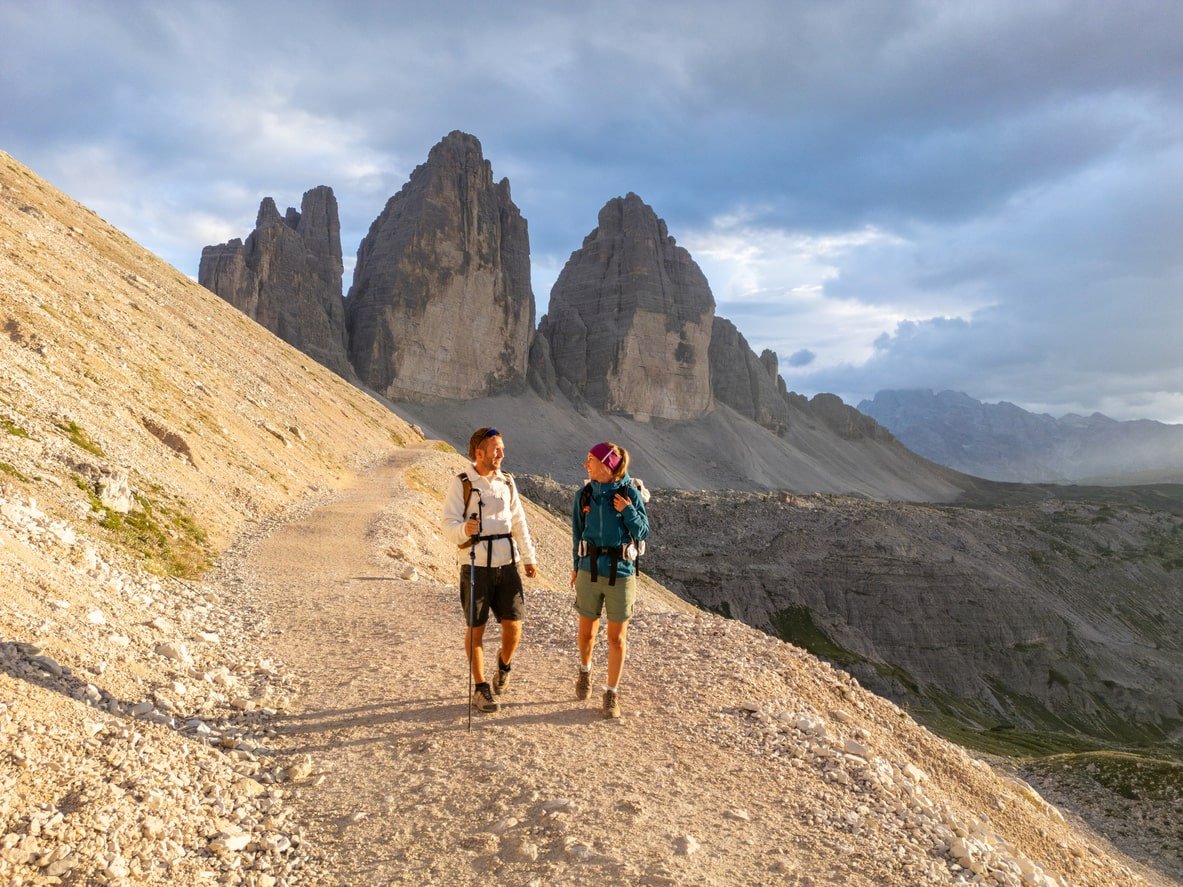 Hikers on one of the best hikes in the Dolomites: The Tre Cime di Lavaredo Loop
