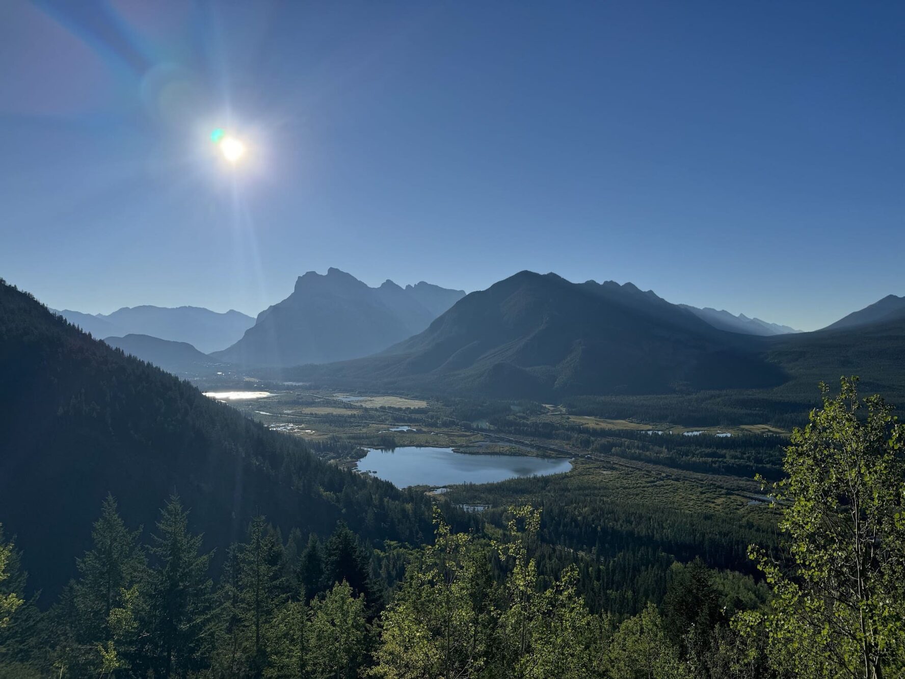 Lake aerial Canadian Rockies
