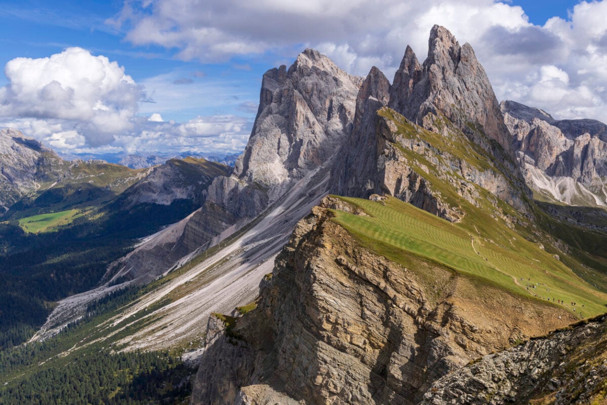 Seceda Ridgeline of mountains in the Dolomites, Italy