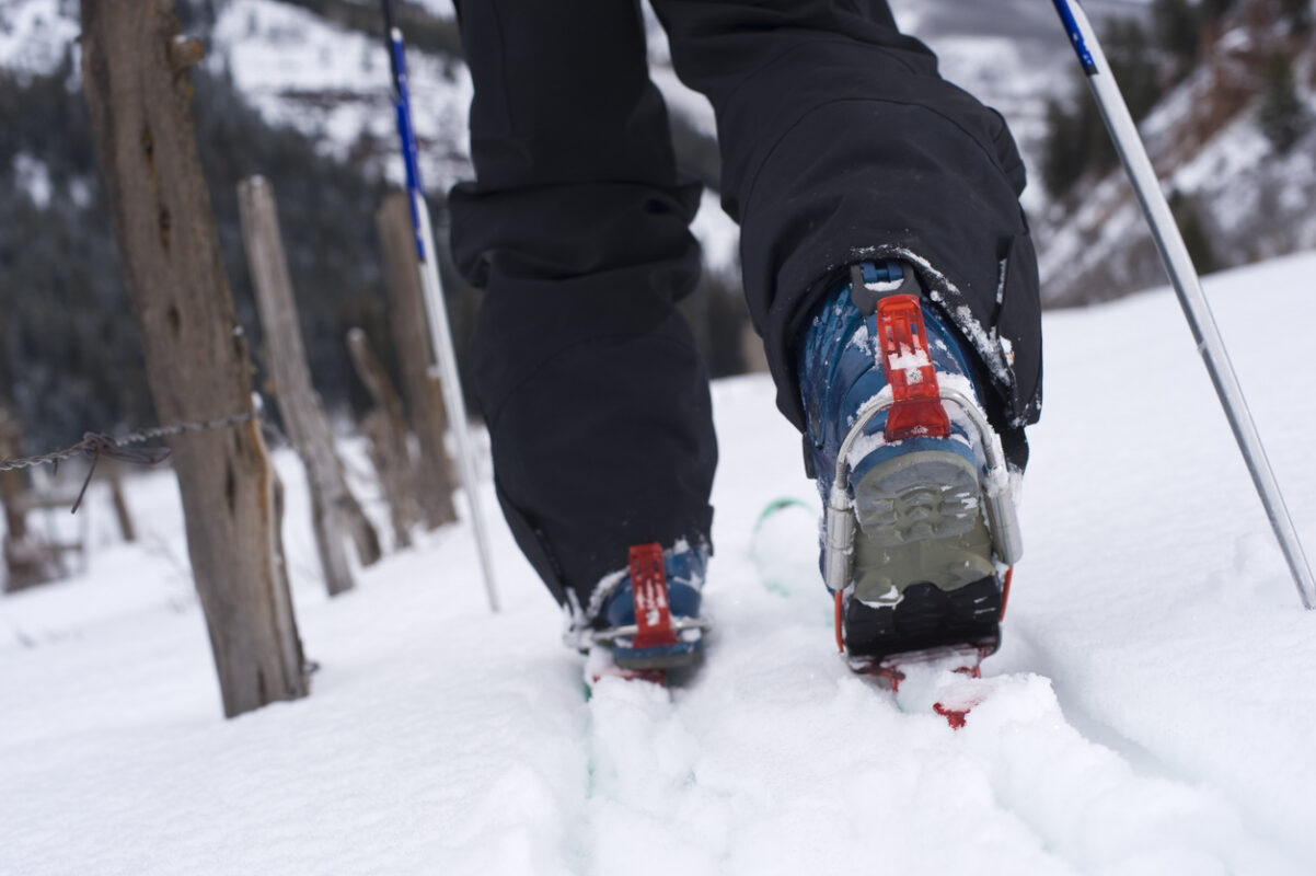 Cross Country Telemark Skier Ski Touring in the Mountains