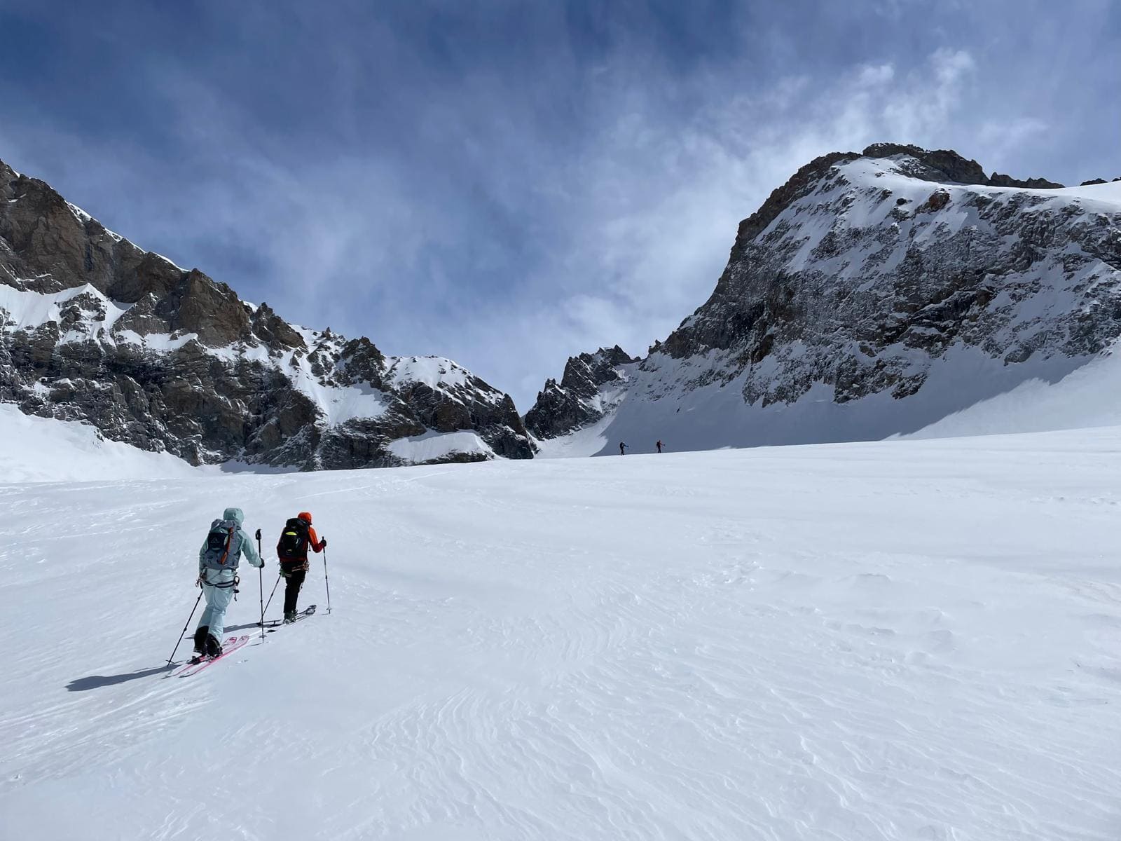 Skiers ski touring Chamonix