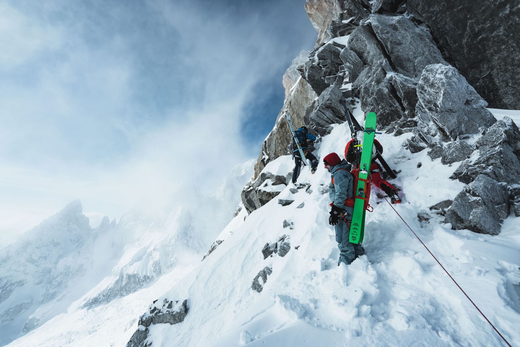 Three skiers Chamonix mountaineering