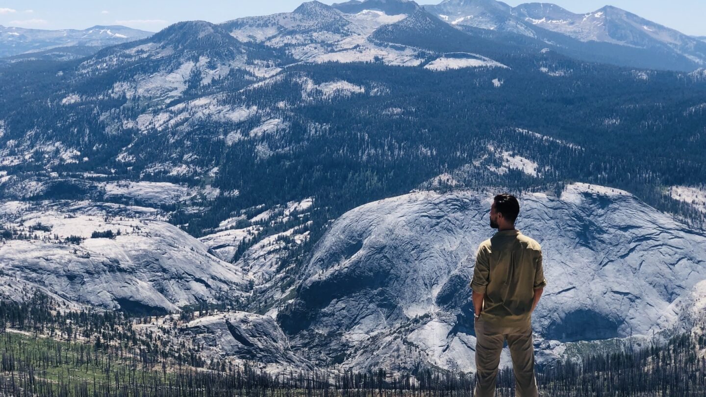 Yosemite views hiker