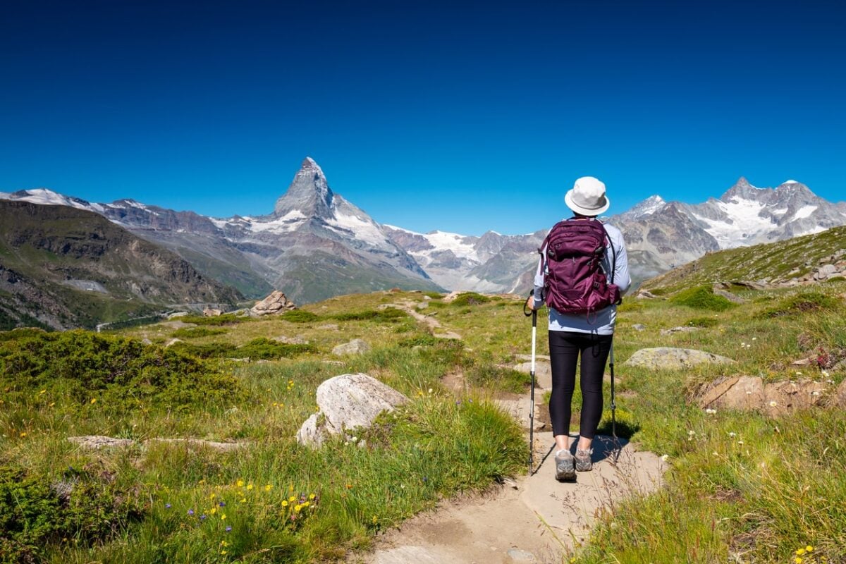 A hiker along the Walker's Haute Route in Switzerland