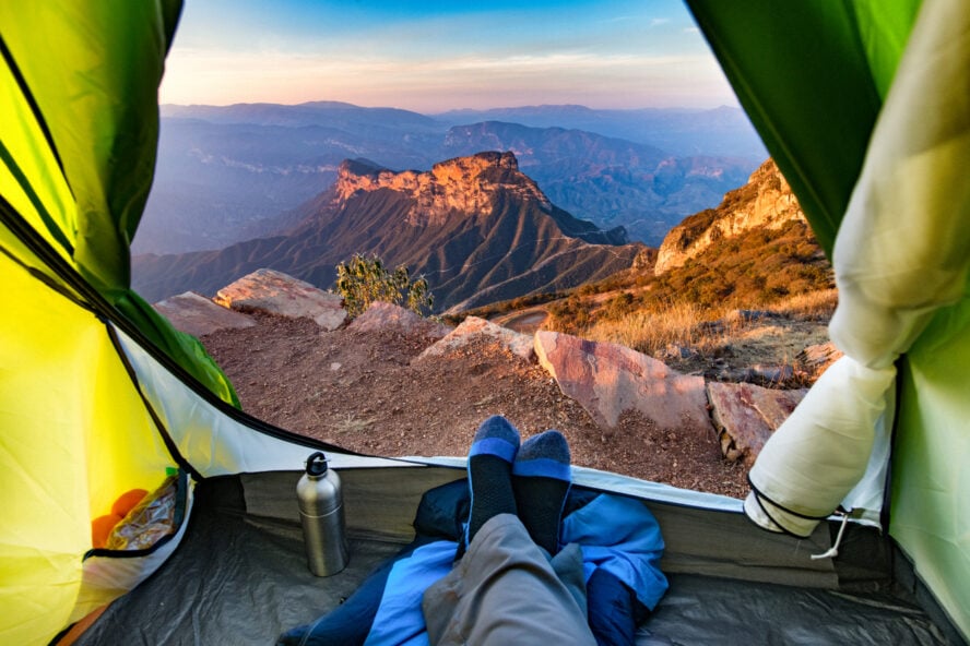 Looking at the view of Sierra Gorda of Queretaro from inside of a Camping Tent. Mexico