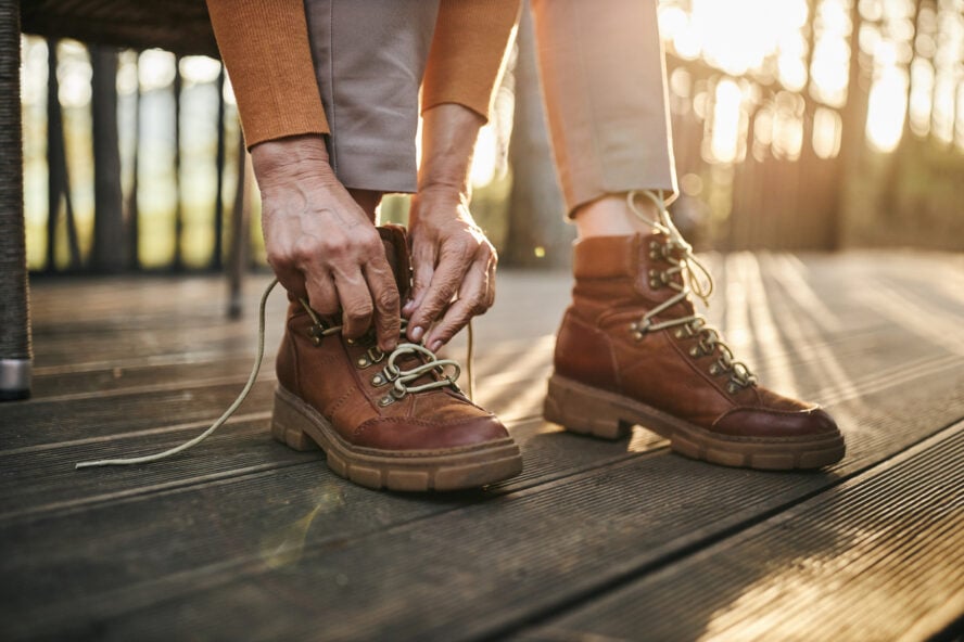 Tying shoelace on boots!