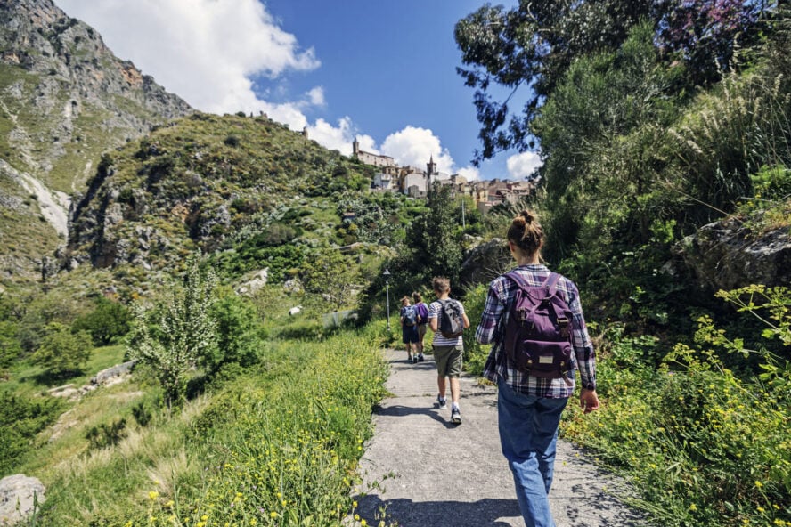 A group of hikers in Sicily, Italy