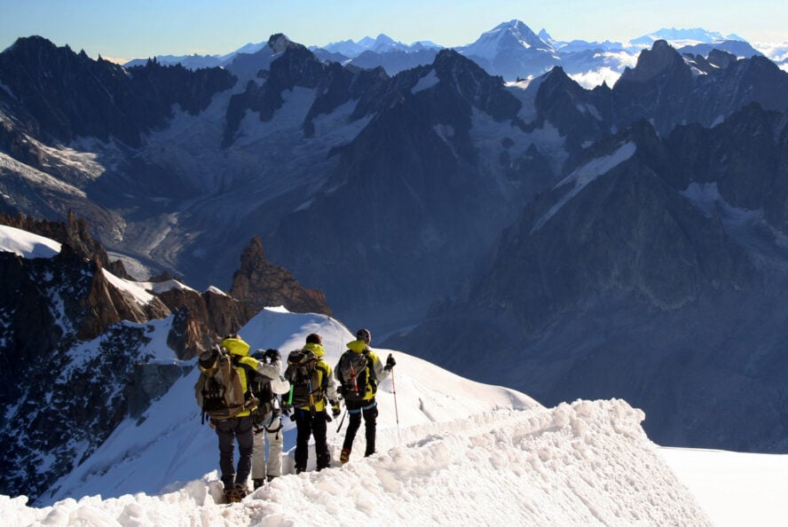 Alpine Climbers on Ridge at Mont Blanc, Chamonix, France
