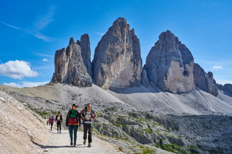 Hikers exploring along the Tre Cime di Lavaredo in Italy