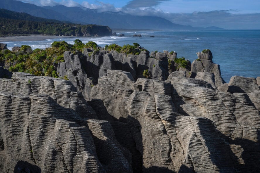 Punakaiki Pancake Rocks and Blowholes at Paparoa National Park. West coast New Zealand.