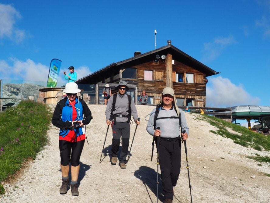 A view of the Scoiatolli Mountain Hut in the Dolomites