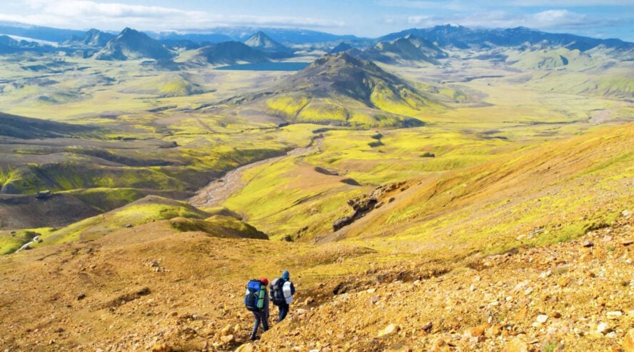 Two hikers on a trail in Iceland