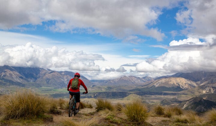 Biker in New Zealand on cloudy day