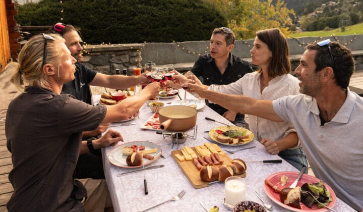 Bikers eating fondue