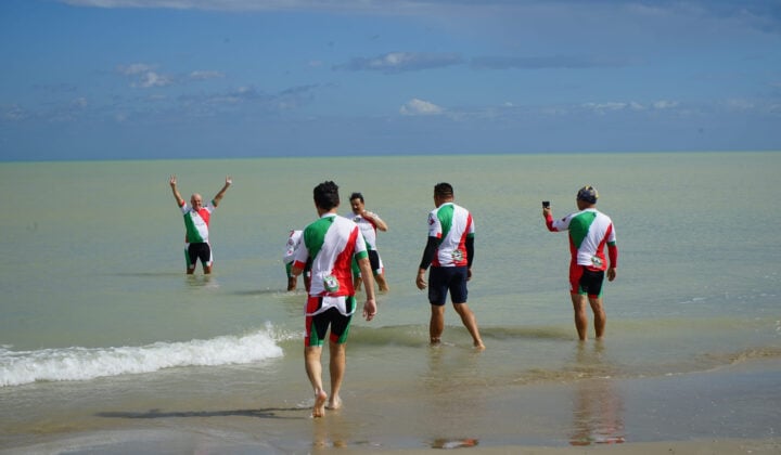 Bikers go swimming in Italy