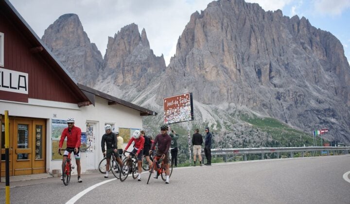 Bikers and mountains in the background in Italy