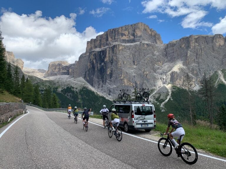 Bikers and van and peaks