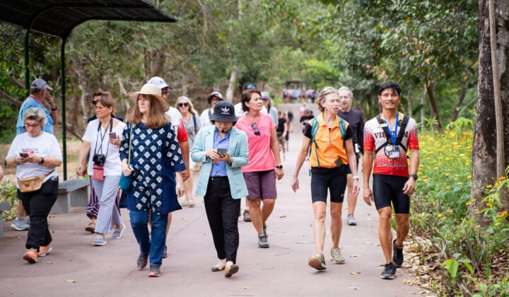 Bikers walking in Vietnam