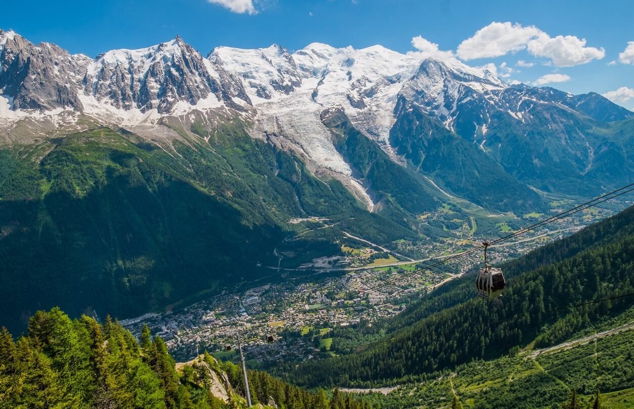 Chamonix hiking valley aerial view