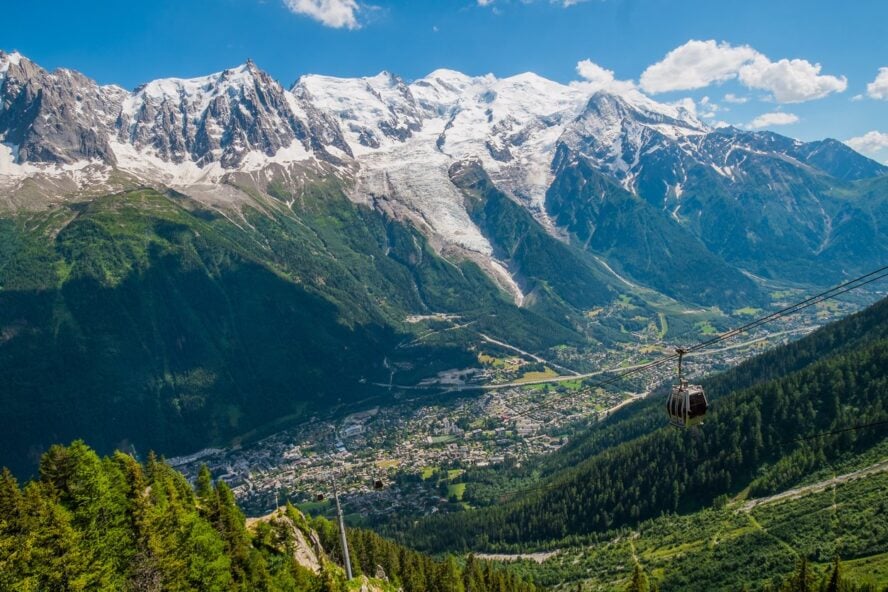 Chamonix hiking valley aerial view