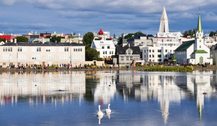 City in Iceland on a cloudy day