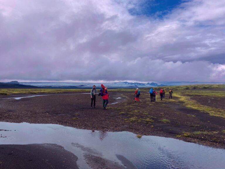 Colorful hikers in Iceland
