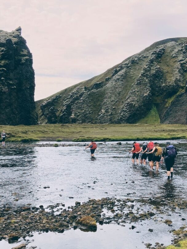Crossing a stream in Iceland