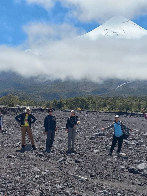 Hikers on a sunny day in Patagonia