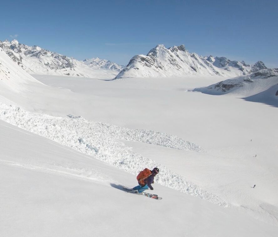 A skier glacier skiing in East Greenland