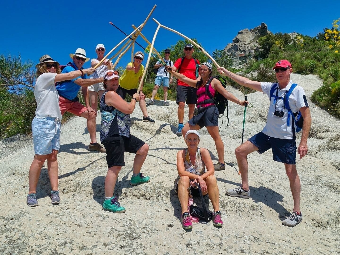 Group of hikers with sticks