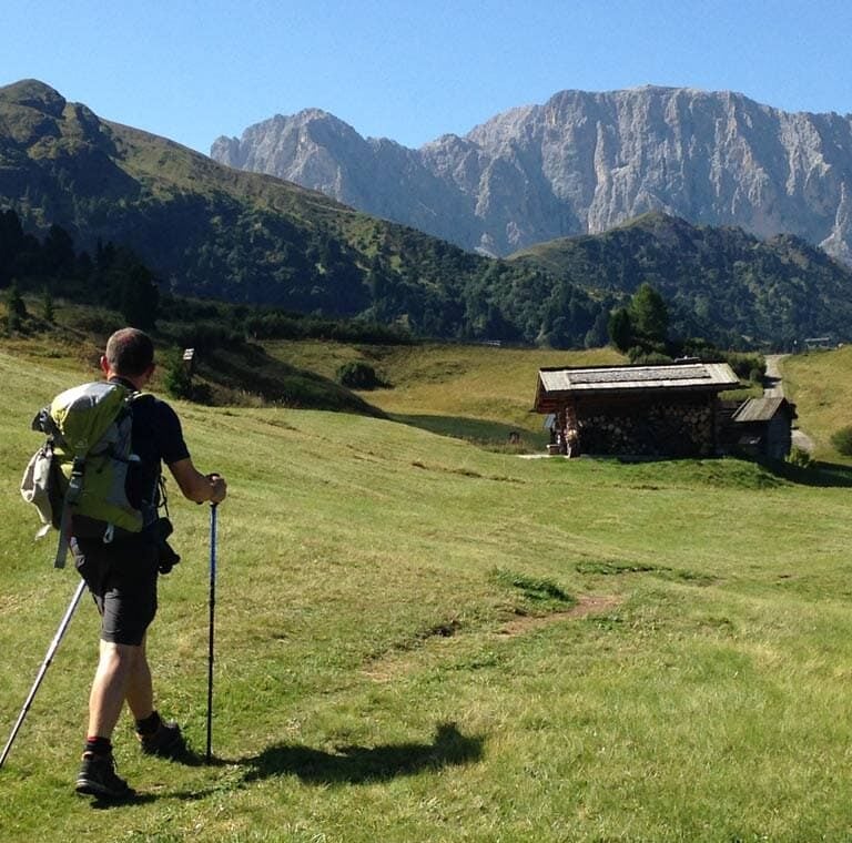 Hiking to mountain huts in the Dolomites