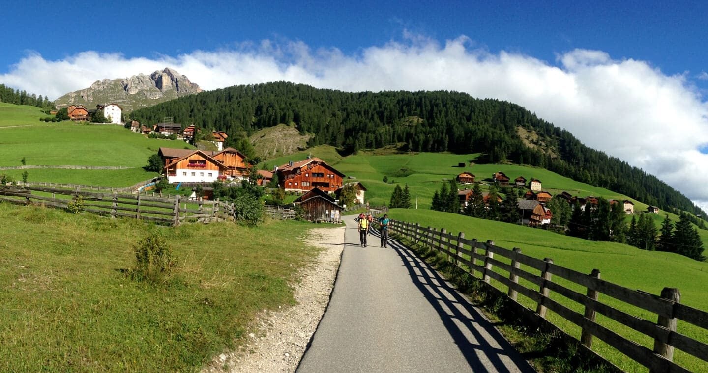 Hiking in the valley in the Dolomites