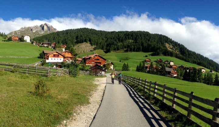Hiking in the valley in the Dolomites