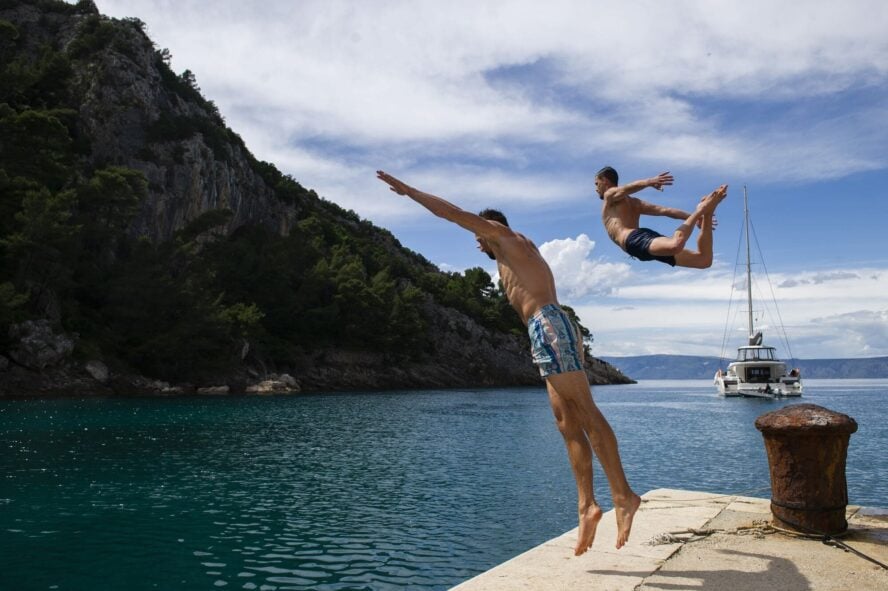 Jumping into the sea in Croatia