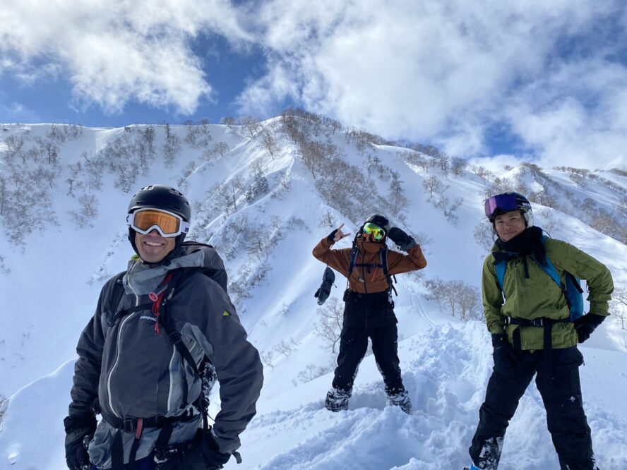 Mountain snow and Japow skiers