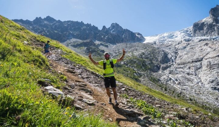 Runner posing in Mont Blanc