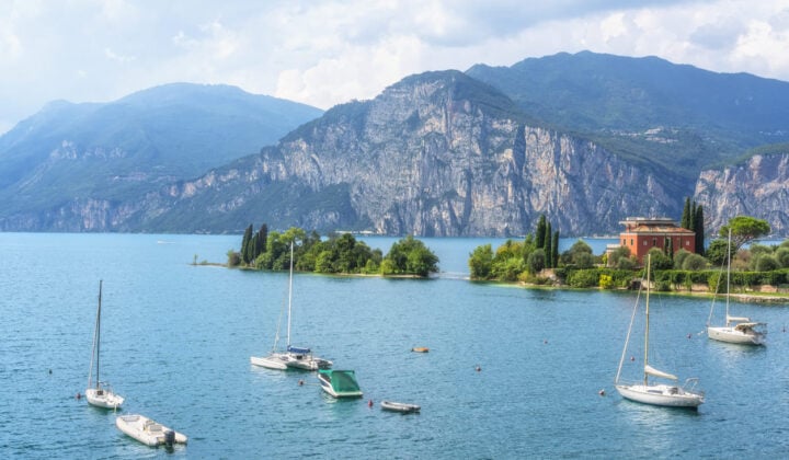 Sailboats on garda lake in italy