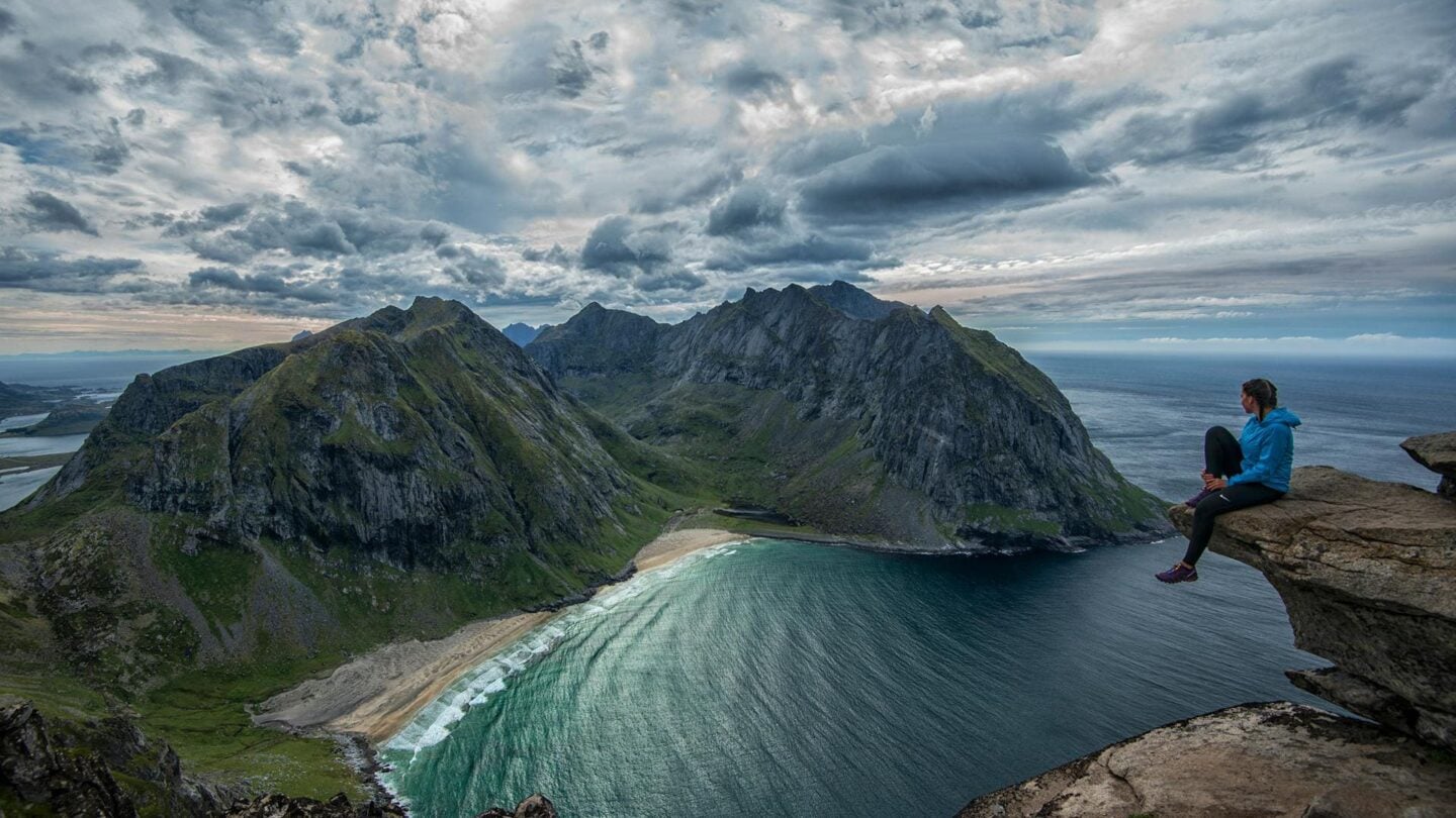 Sitting on a ledge in Lofoten
