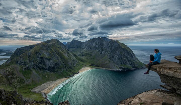 Sitting on a ledge in Lofoten