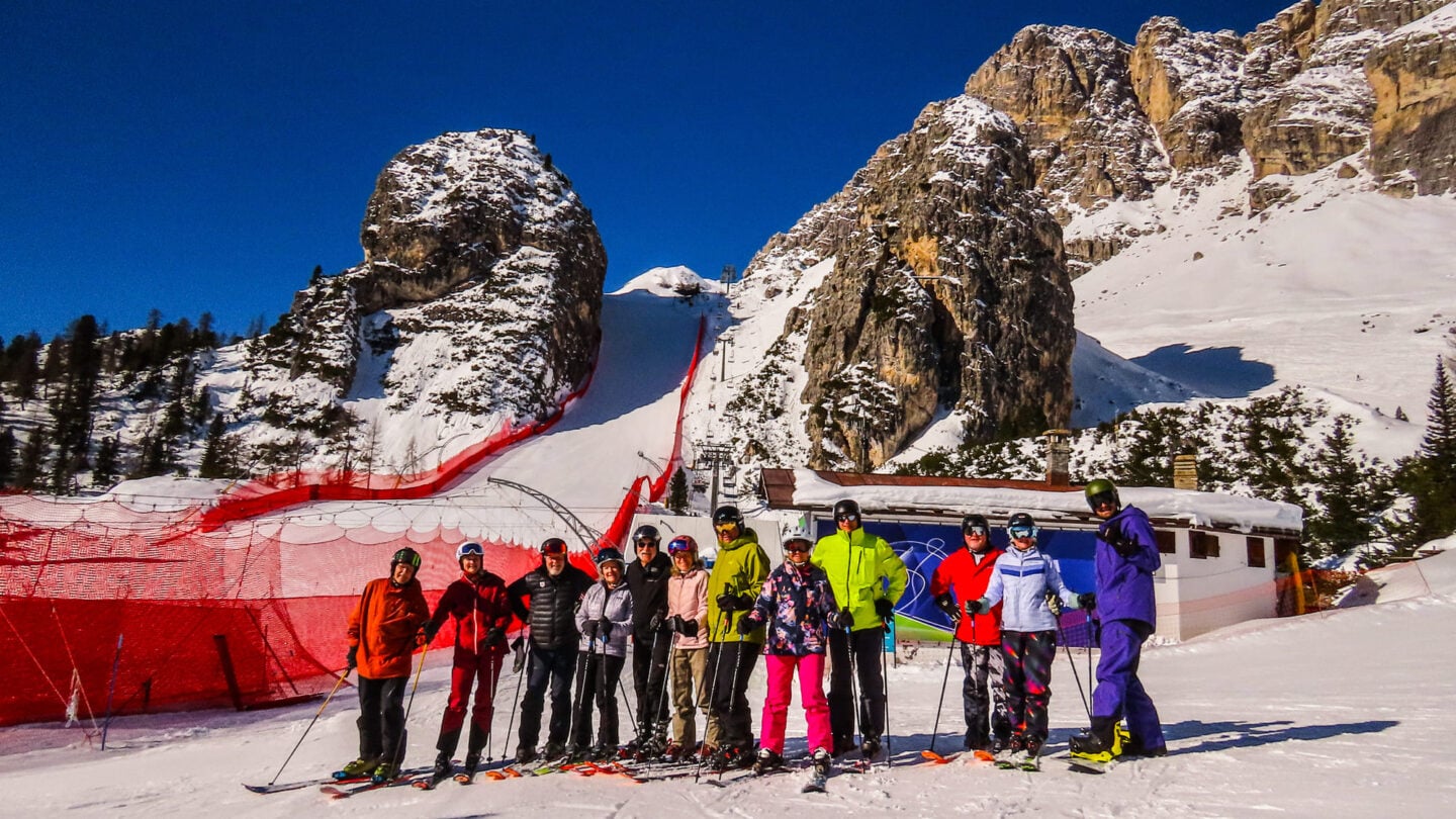 Skiers group in Dolomites