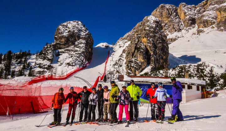 Skiers group in Dolomites