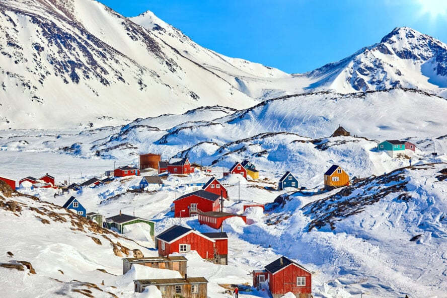 A snowy landscape in Kulusuk, Greenland