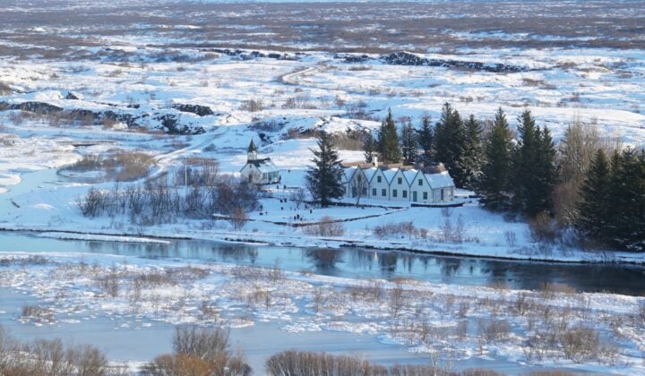 Houses in distance in Iceland