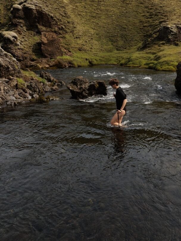 Crossing a stream in Iceland