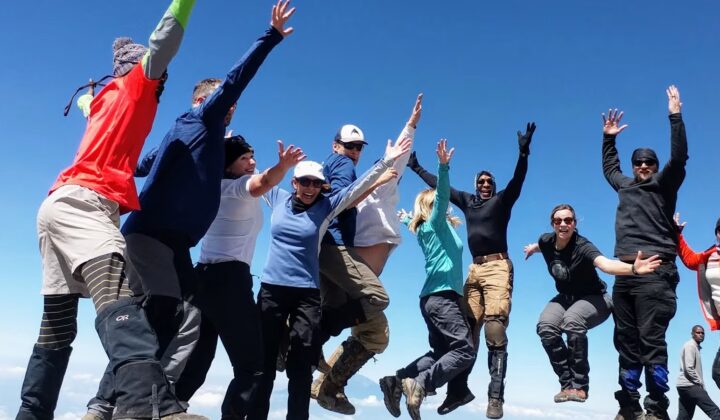 happy group trekking kili