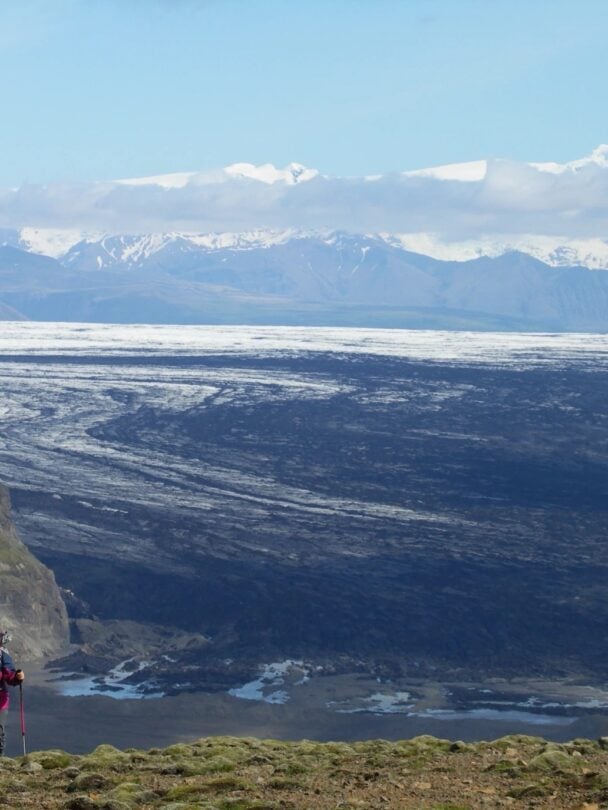two hikers charcoal trail iceland